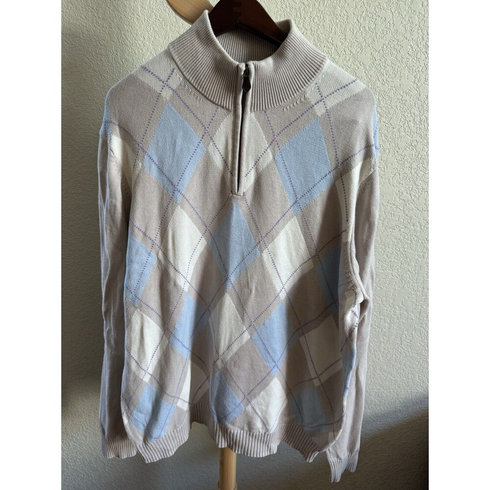 BROOKS BROTHERS Mens Sweater Supima Cotton Argyle Mock Neck 2XL Preppy